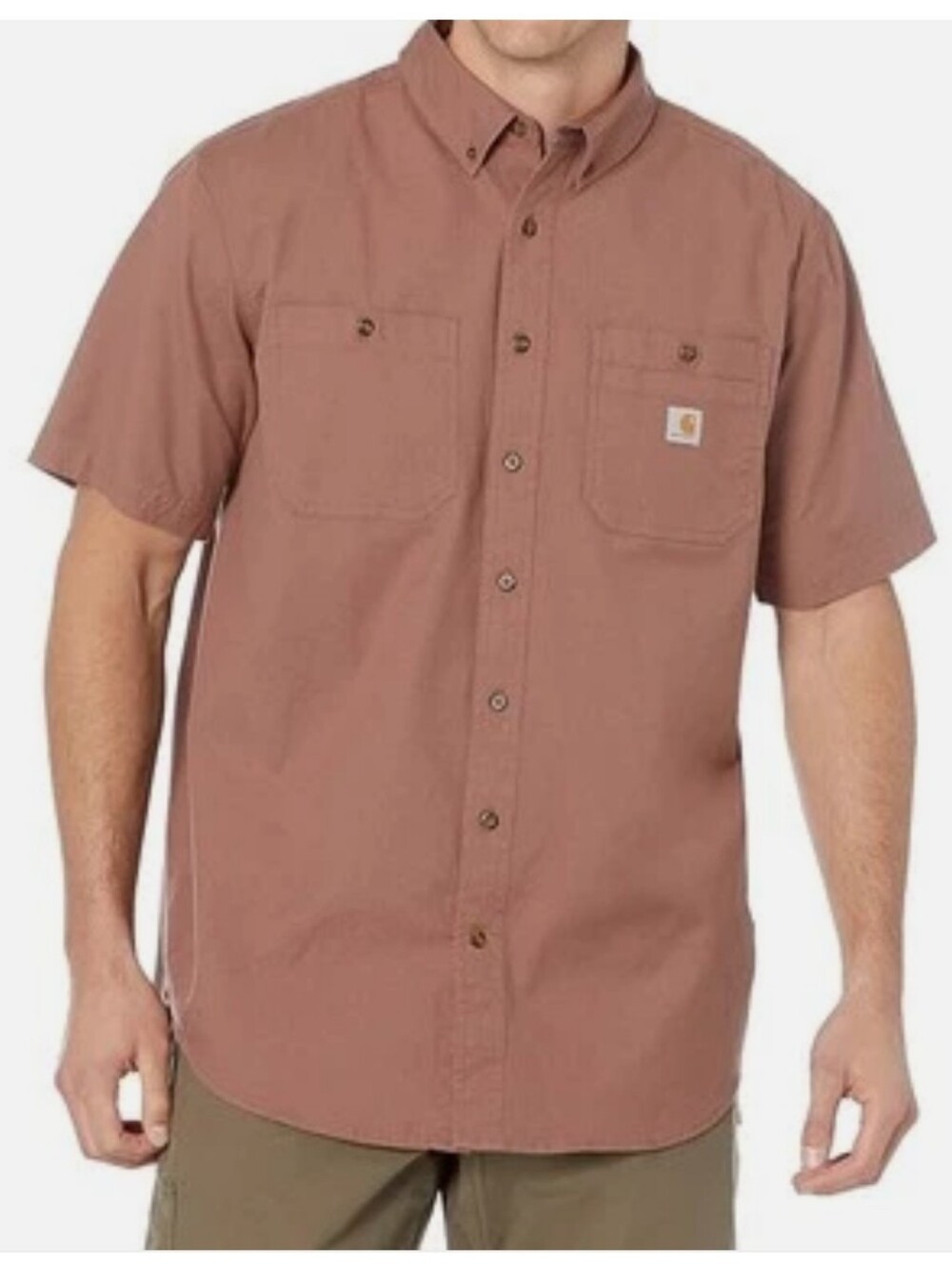 Carhart Men Rugged Flex Short Sleeve Button Front Shirt 2XL Tall Brown Performan